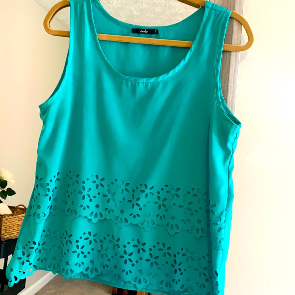 Teal / Green Eyelett Lace Tank Top Blouse Large